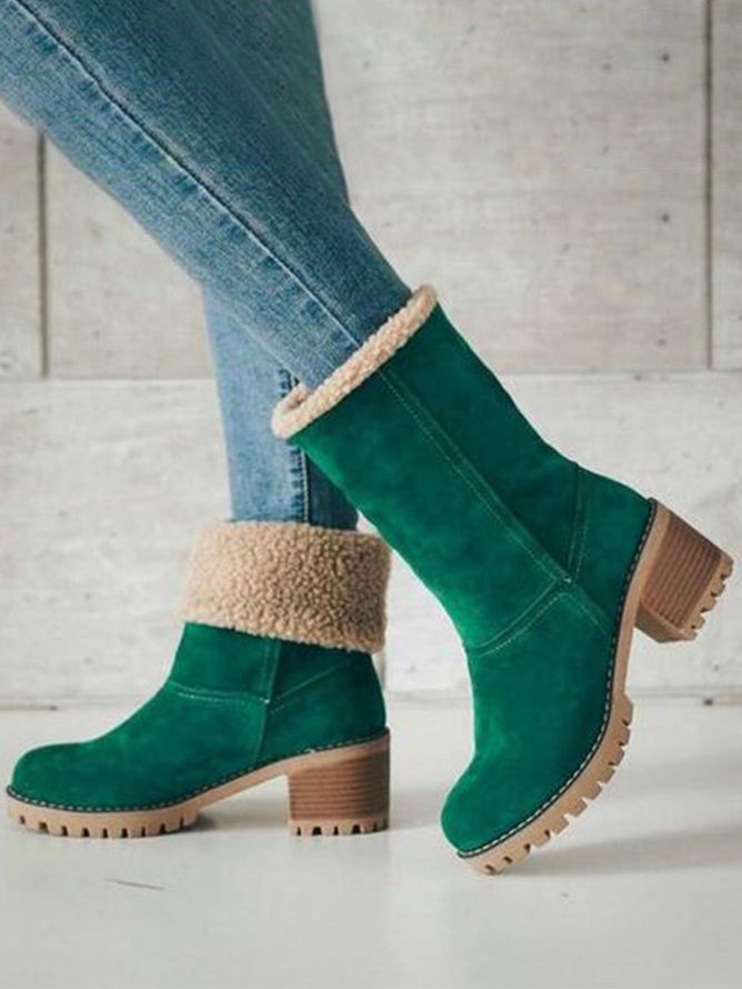 Rembourré de Coton Bottes Décontracté Plain Hiver Faire la navette Talon de Bloc Bout Rond Coton Caoutchouc à Enfiler pour Femmes