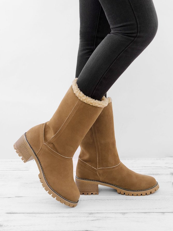 Rembourré de Coton Bottes Décontracté Plain Hiver Faire la navette Talon de Bloc Bout Rond Coton Caoutchouc à Enfiler pour Femmes