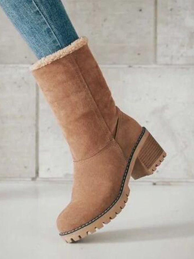 Rembourré de Coton Bottes Décontracté Plain Hiver Faire la navette Talon de Bloc Bout Rond Coton Caoutchouc à Enfiler pour Femmes