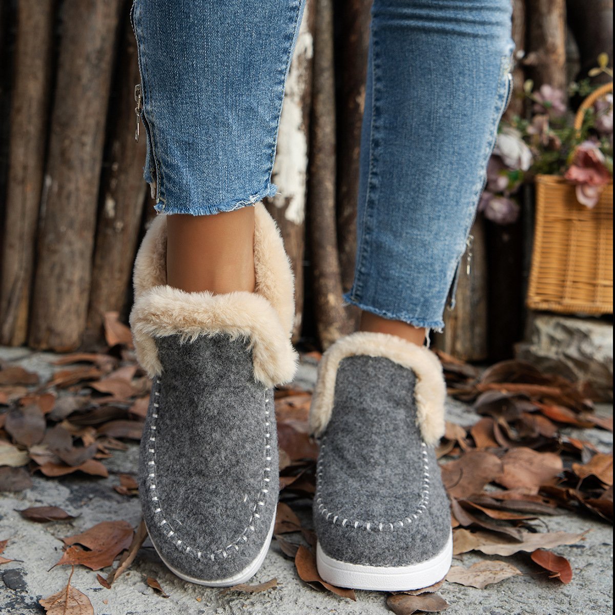 Rembourré de Coton Bottes Simple Plain Hiver Domestique Bottes de Neige Talon Bas Bout Rond PU à Enfiler pour Femmes