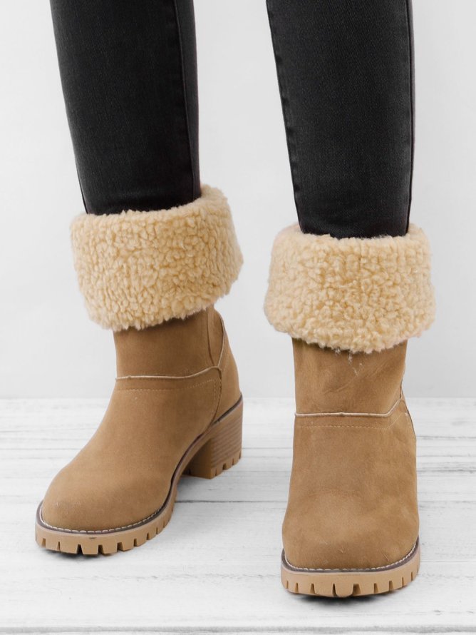 Rembourré de Coton Bottes Décontracté Plain Hiver Faire la navette Talon de Bloc Bout Rond Coton Caoutchouc à Enfiler pour Femmes