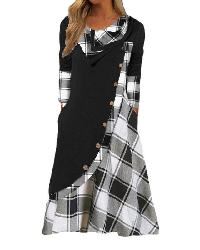 Robes Décontracté Printemps / Automne Plaid Micro-élasticité Quotidien Ample Maxi Manches Longues Régulier pour Femmes