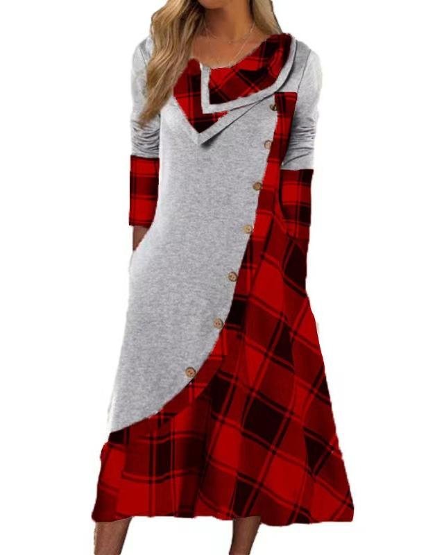 Robes Décontracté Printemps / Automne Plaid Micro-élasticité Quotidien Ample Maxi Manches Longues Régulier pour Femmes