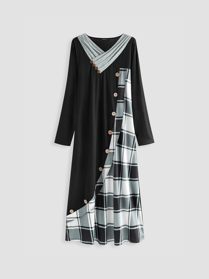 Robes Décontracté Printemps / Automne Plaid Micro-élasticité Quotidien Ample Maxi Manches Longues Régulier pour Femmes