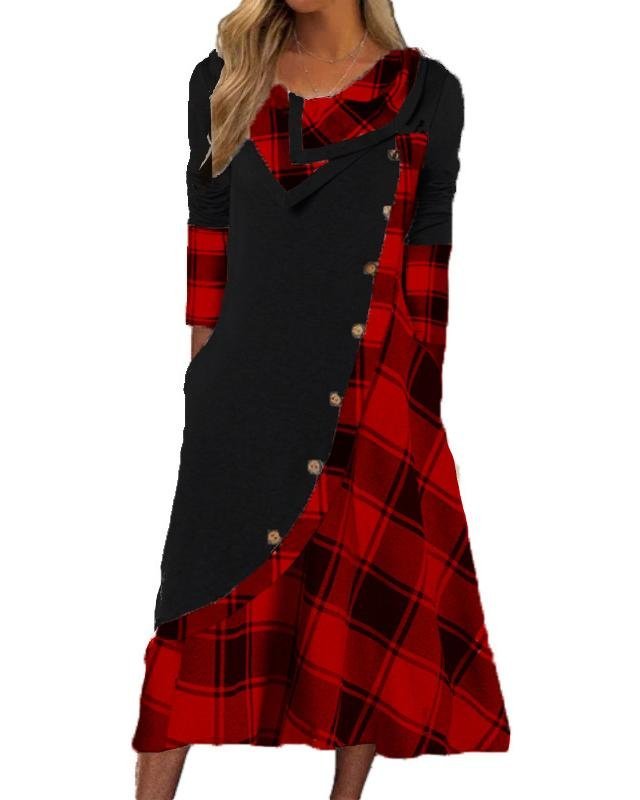 Robes Décontracté Printemps / Automne Plaid Micro-élasticité Quotidien Ample Maxi Manches Longues Régulier pour Femmes