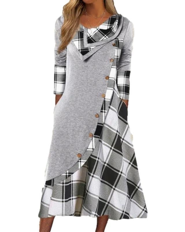 Robes Décontracté Printemps / Automne Plaid Micro-élasticité Quotidien Ample Maxi Manches Longues Régulier pour Femmes