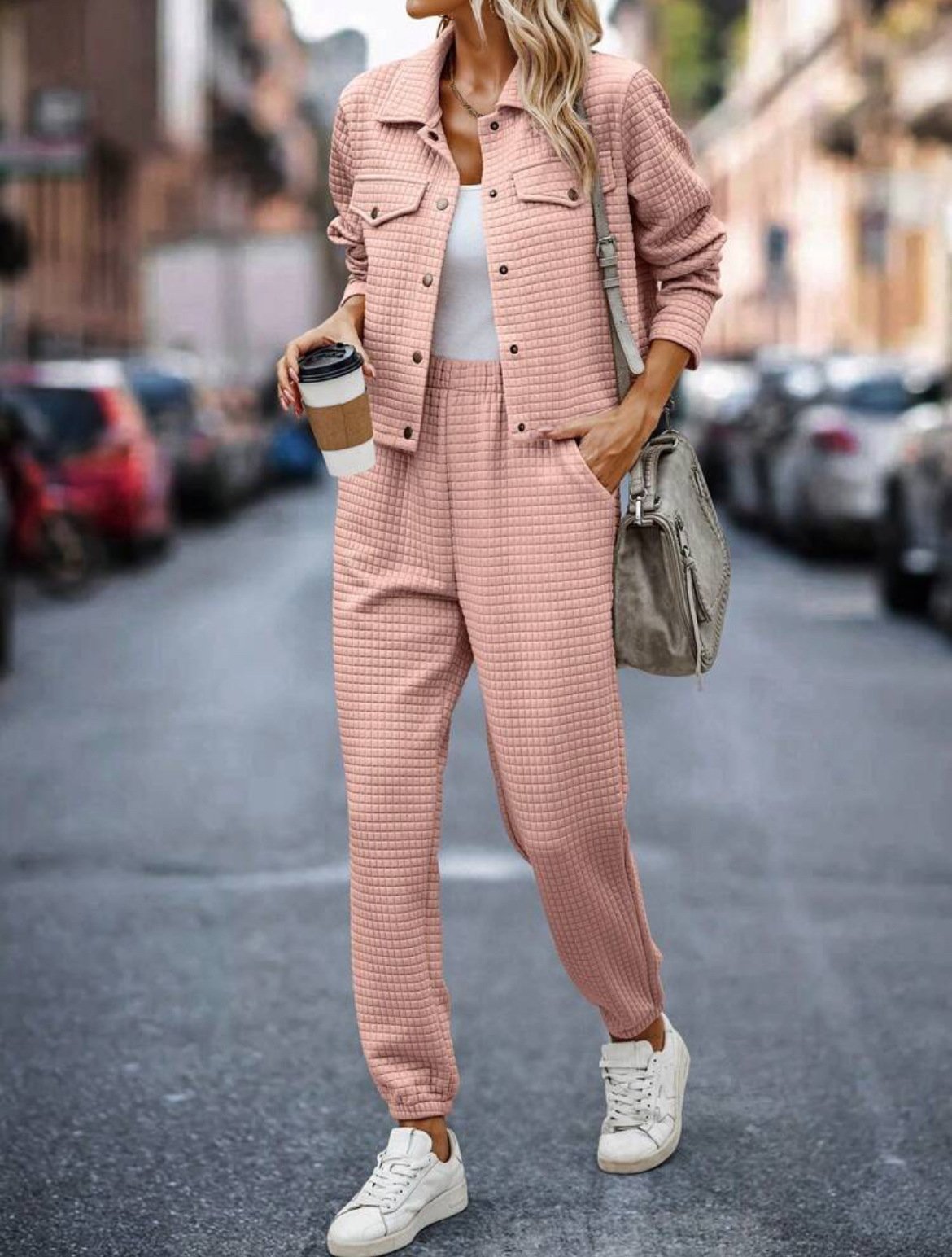 Deux Pièces Ensembles Femmes Décontracté Plain Printemps / Automne Naturel Micro-élasticité Jersey Col Châle Top Avec Pantalons Droit