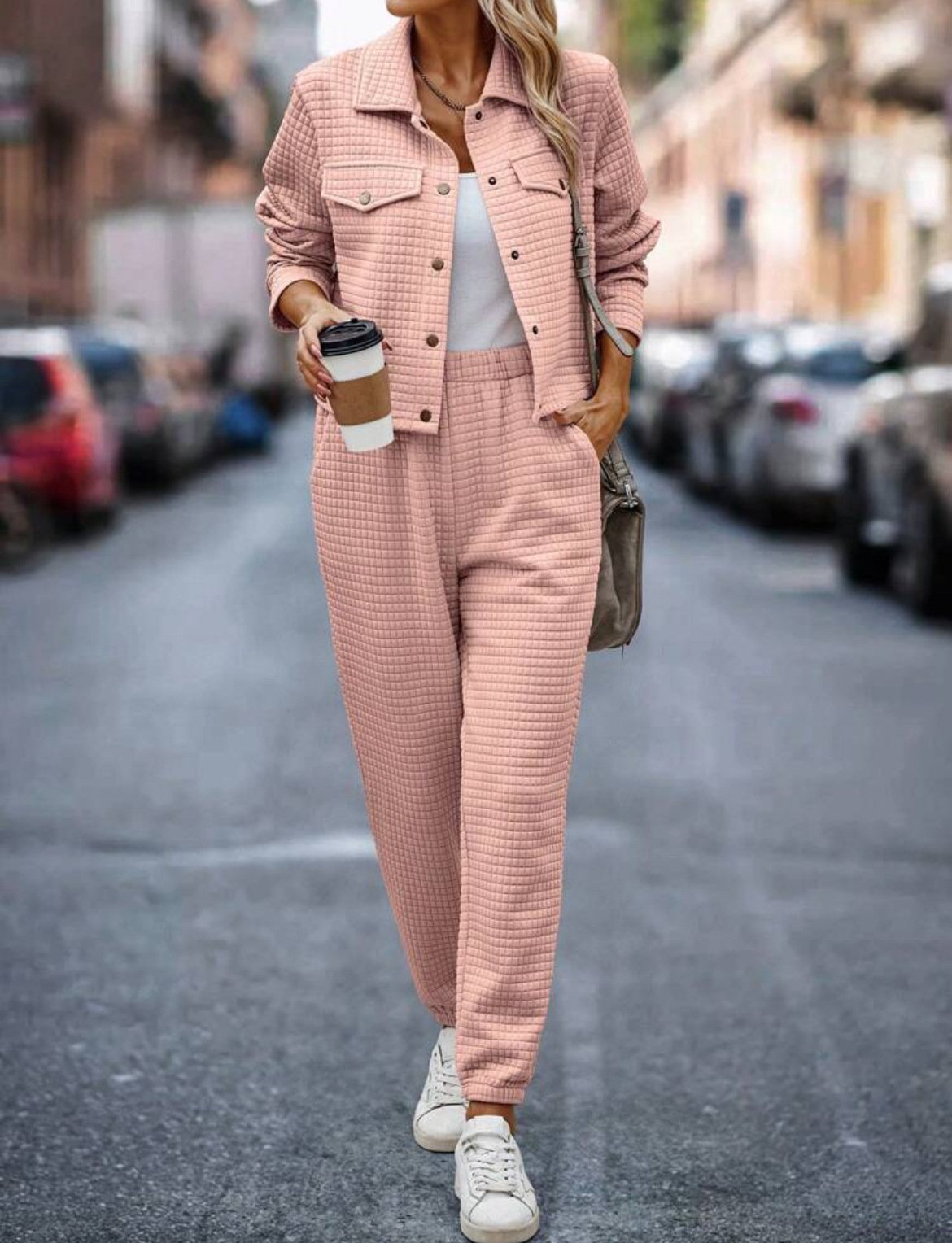 Deux Pièces Ensembles Femmes Décontracté Plain Printemps / Automne Naturel Micro-élasticité Jersey Col Châle Top Avec Pantalons Droit
