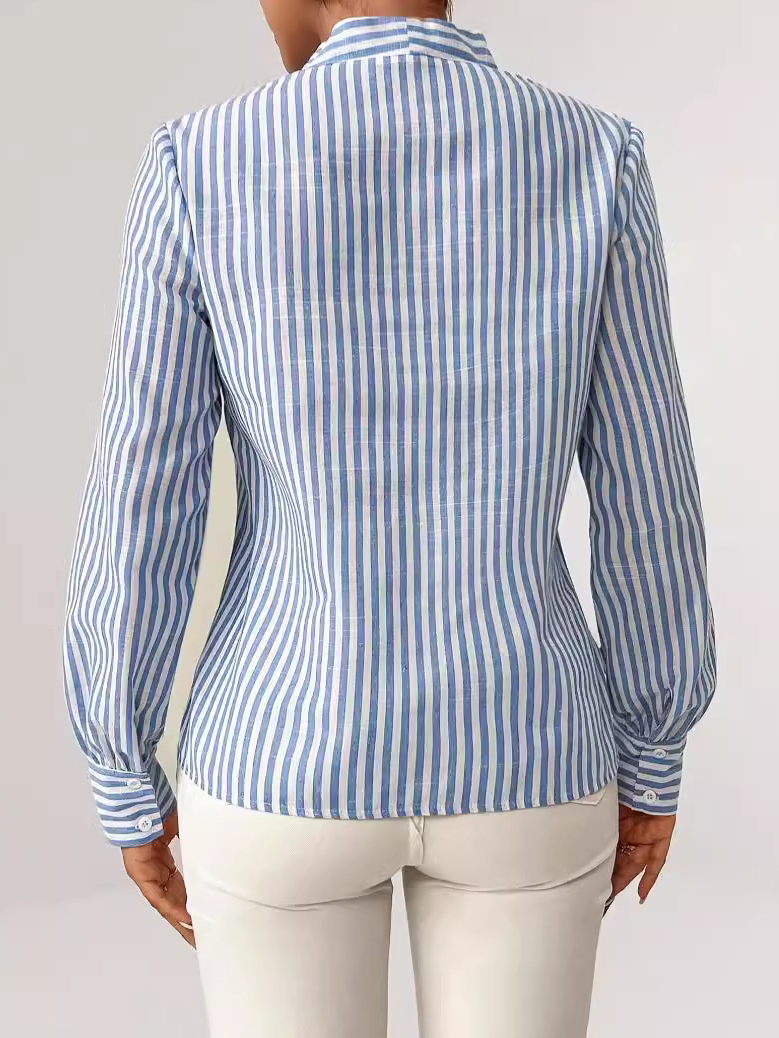 Chemisiers1 Rayé Décontracté Printemps / Automne Polyester Col V Quotidien Ample Régulier Régulier pour Femmes