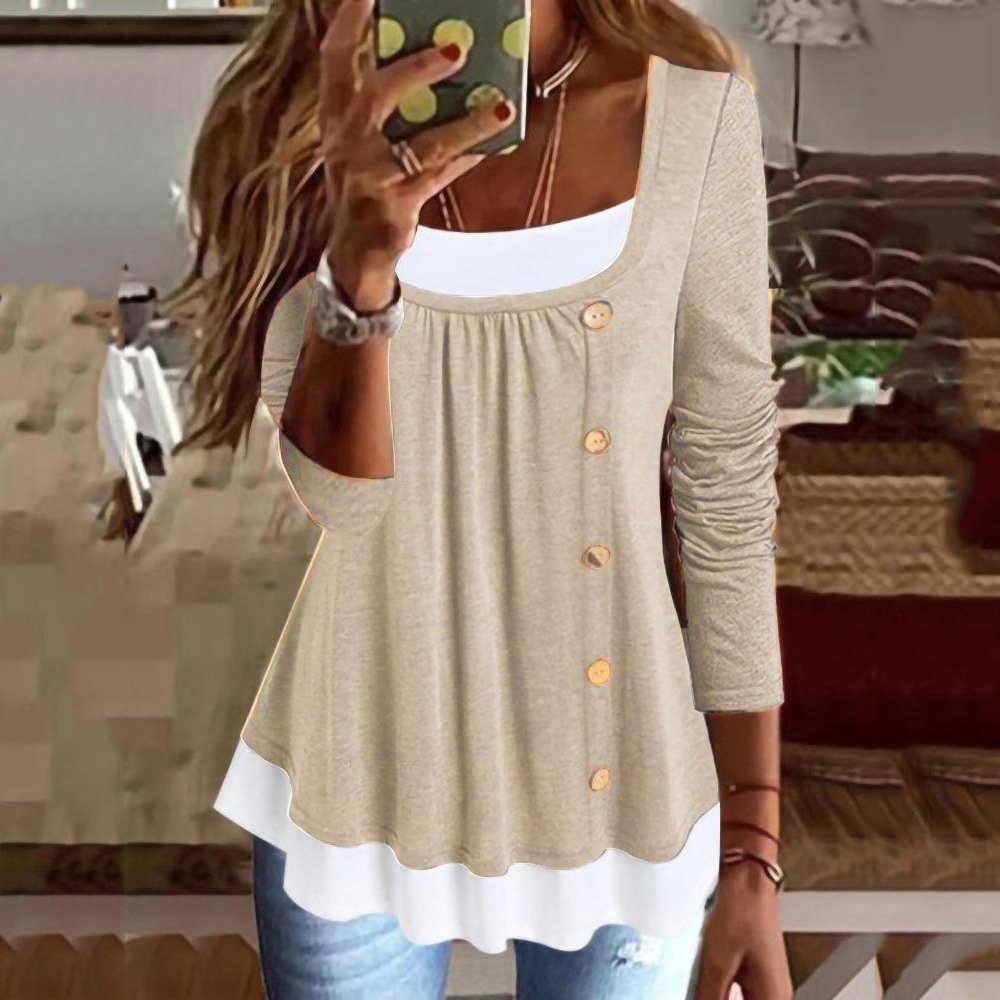 Chemisiers1 Femmes Décontracté Bloc de Couleur Printemps / Automne Quotidien Ample Jersey Manches Longues Col Rond Régulier