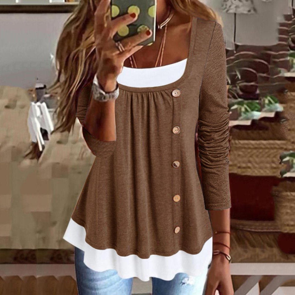 Chemisiers1 Femmes Décontracté Bloc de Couleur Printemps / Automne Quotidien Ample Jersey Manches Longues Col Rond Régulier