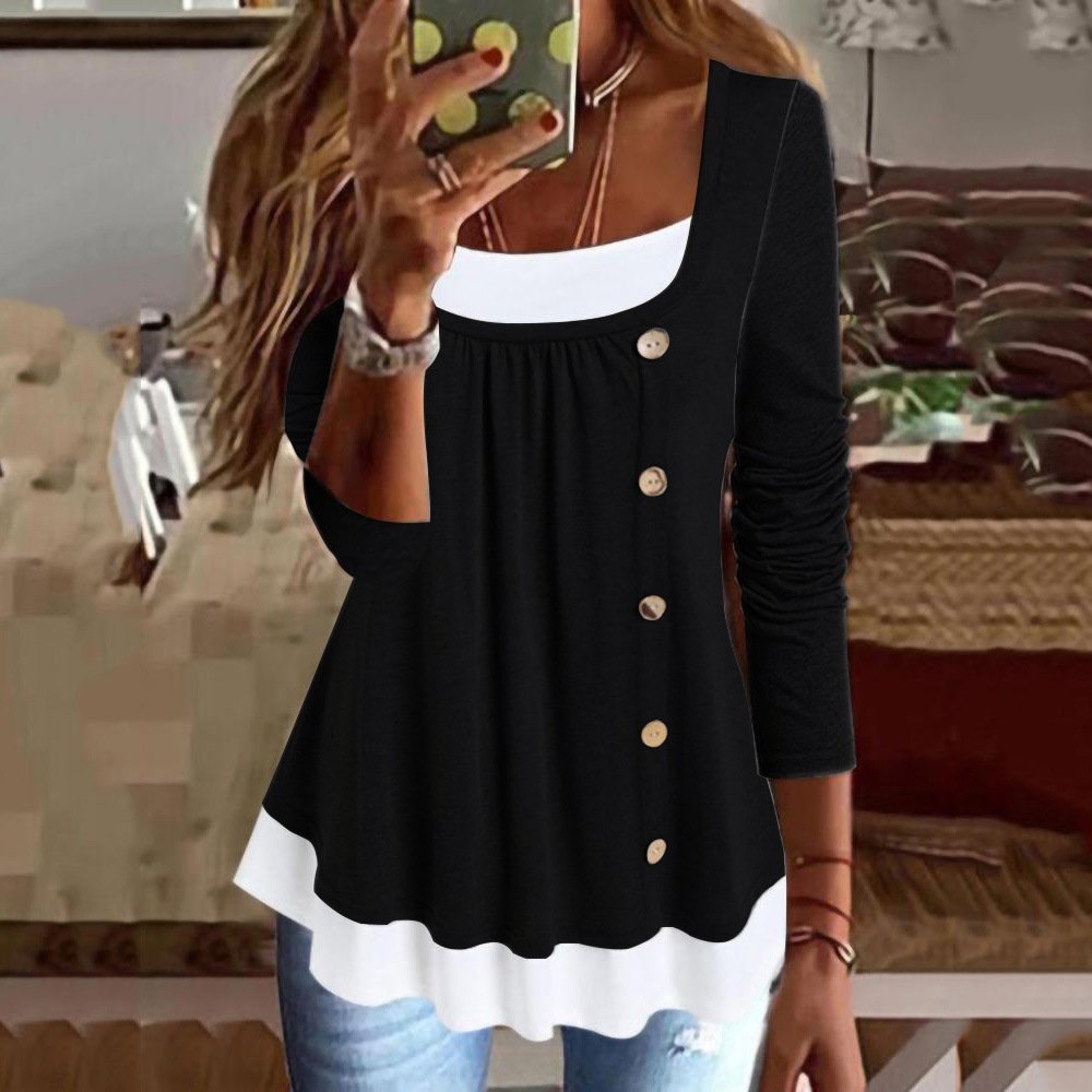 Chemisiers1 Femmes Décontracté Bloc de Couleur Printemps / Automne Quotidien Ample Jersey Manches Longues Col Rond Régulier