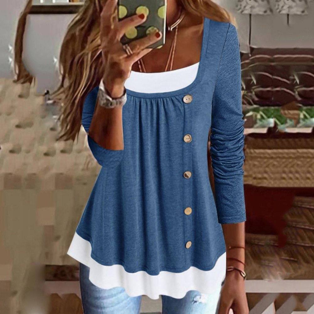 Chemisiers1 Femmes Décontracté Bloc de Couleur Printemps / Automne Quotidien Ample Jersey Manches Longues Col Rond Régulier