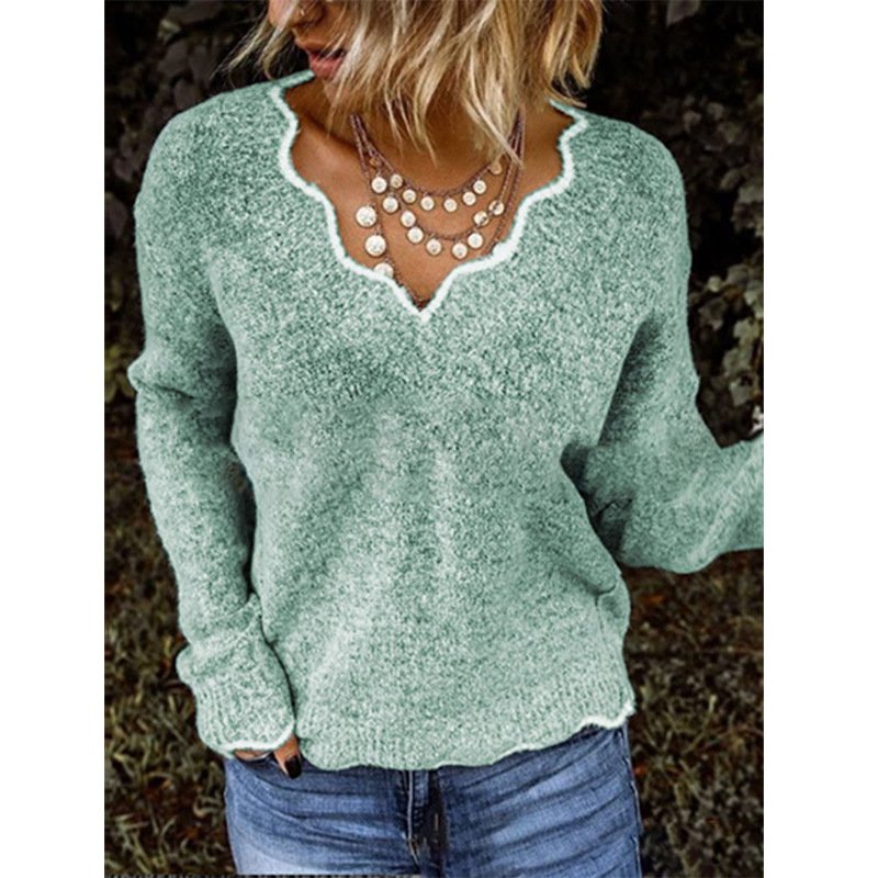 Pulls Décontracté Plain Printemps / Automne Quotidien Manches Longues Fil/fil de laine Régulier Droit Col en Forme de Cuillère pour Femmes