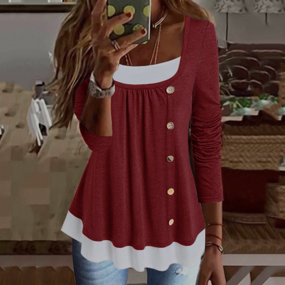 Chemisiers1 Femmes Décontracté Bloc de Couleur Printemps / Automne Quotidien Ample Jersey Manches Longues Col Rond Régulier