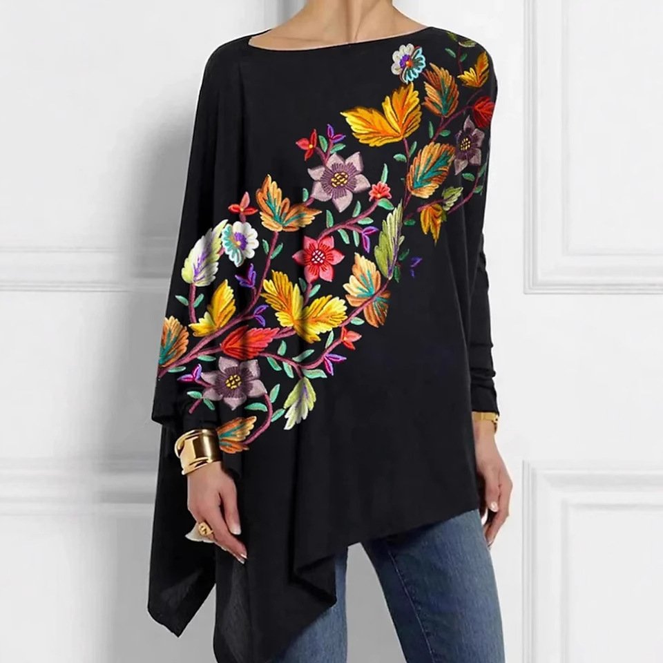 Chemisiers1 Décontracté Floral Printemps / Automne Micro-élasticité Quotidien Jersey Manches Longues Mi-long Régulier pour Femmes