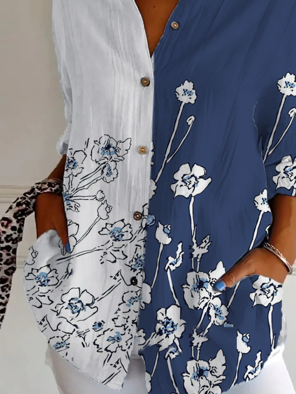 Chemises Décontracté Floral Printemps / Automne Polyester Quotidien Ample Manches Longues Droit Col de Chemise pour Femmes