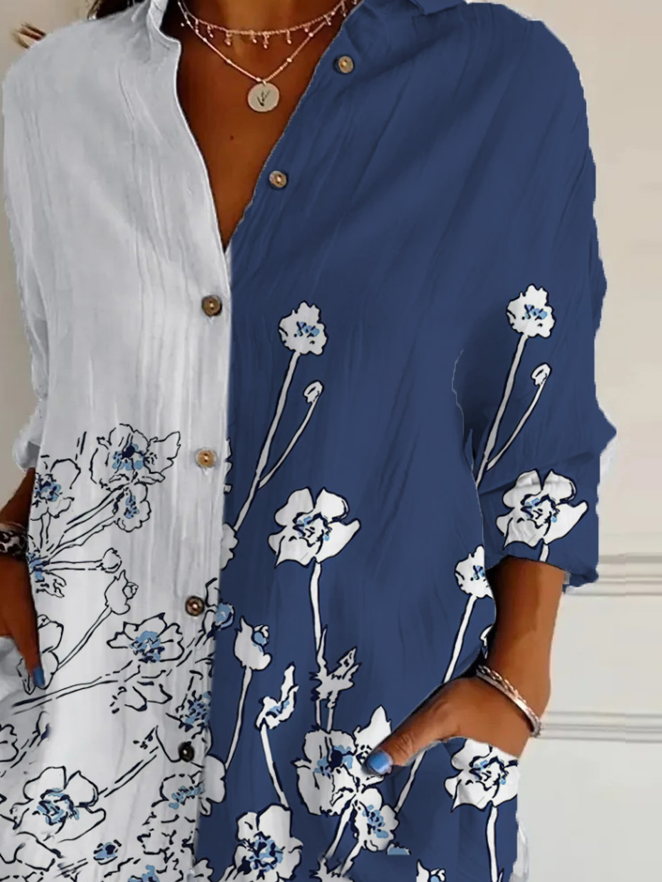 Chemises Décontracté Floral Printemps / Automne Polyester Quotidien Ample Manches Longues Droit Col de Chemise pour Femmes