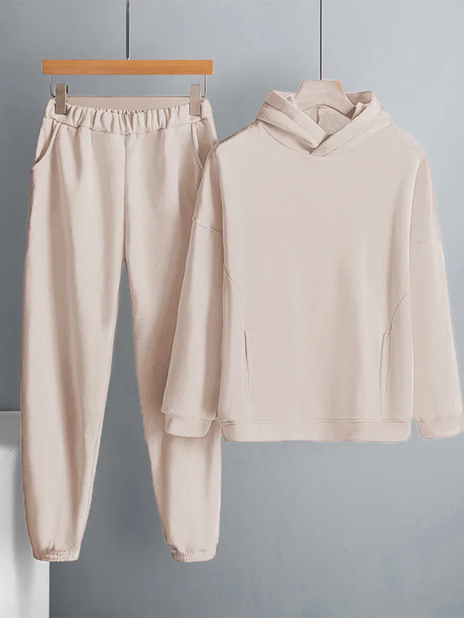 Deux Pièces Ensembles Femmes Décontracté Plain Printemps / Automne Sweat-shirt à Capuche Micro-élasticité Ample Taille Élastique Droit Régulier