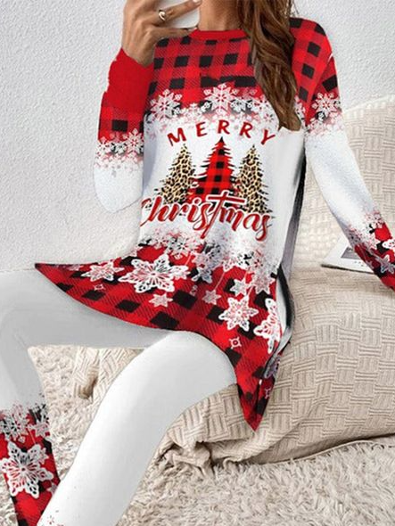 Deux Pièces Ensembles Décontracté Printemps / Automne Noël Naturel Quotidien Ample Jersey Top Avec Pantalons Droit pour Femmes