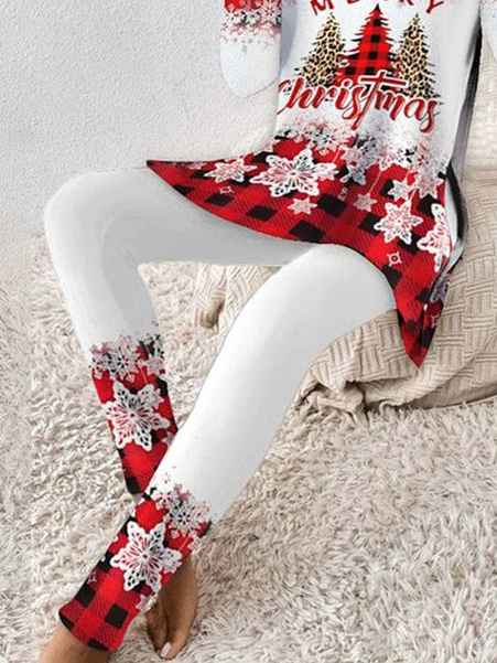 Deux Pièces Ensembles Décontracté Printemps / Automne Noël Naturel Quotidien Ample Jersey Top Avec Pantalons Droit pour Femmes