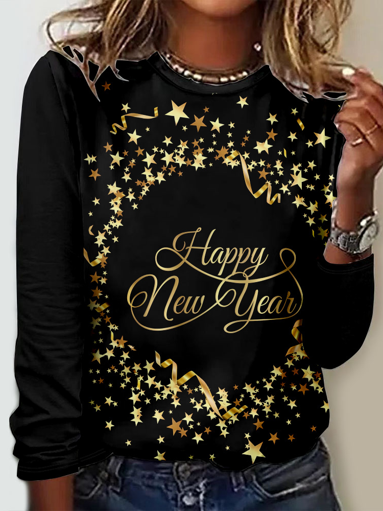 T-shirts Femmes Géométrique Décontracté Printemps / Automne Micro-élasticité Ample Jersey Manches Longues Col Rond Droit