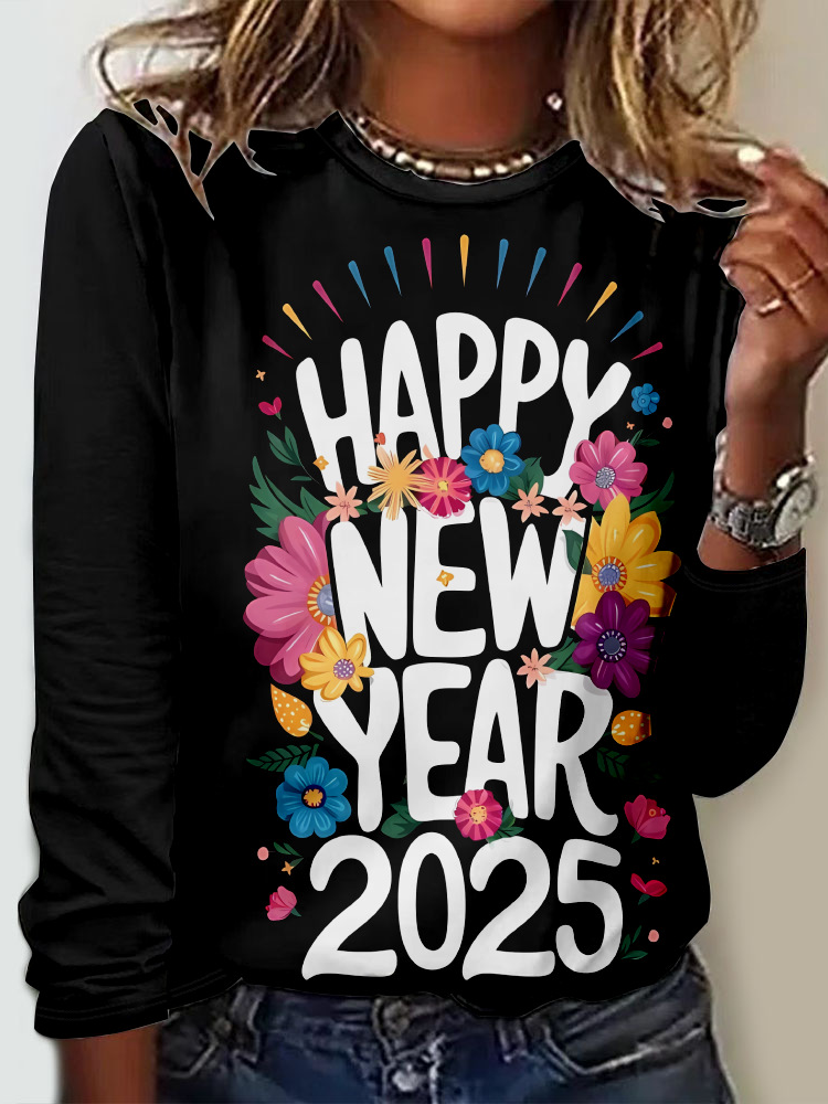 T-shirts Femmes Géométrique Décontracté Printemps / Automne Micro-élasticité Ample Jersey Manches Longues Col Rond Droit