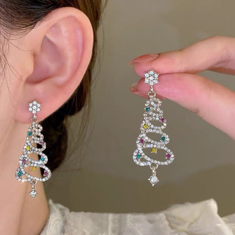 Boucles d'Oreilles Toutes Les Saisons Simple Noël Vacances Avec Faux Diamant Pendre pour Femmes