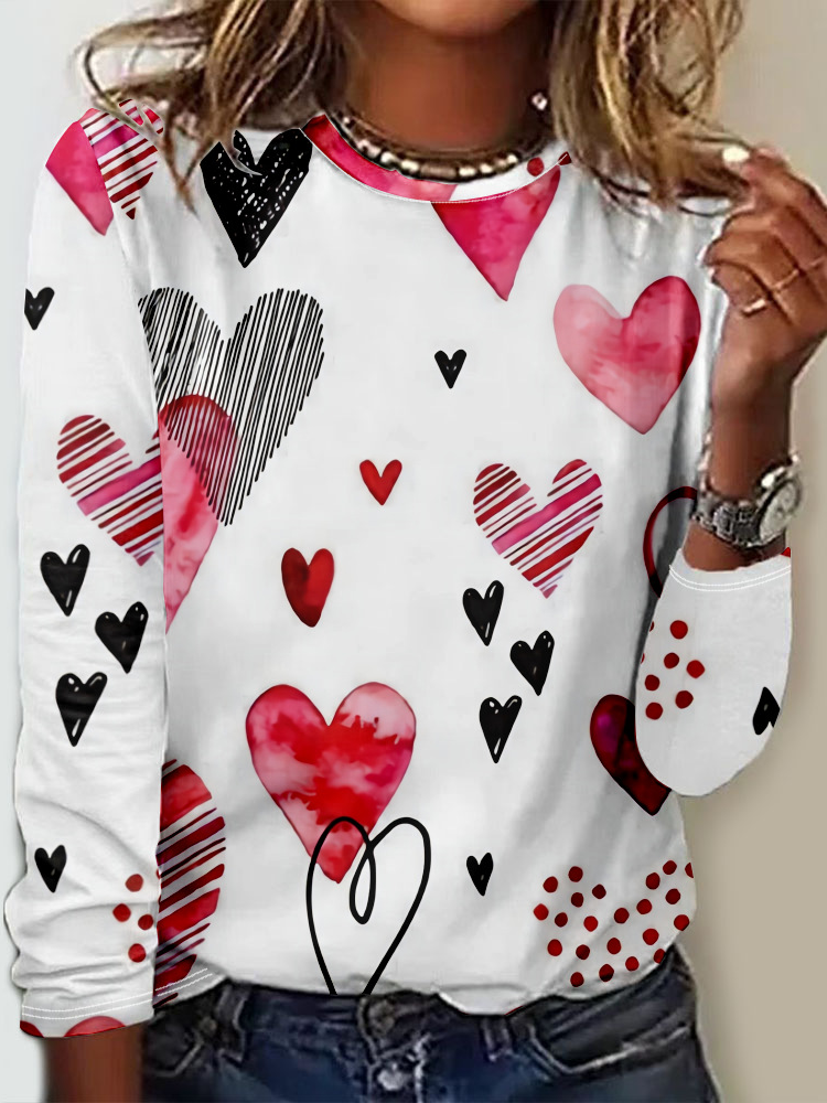 T-shirts Décontracté Printemps / Automne Coeur/cordé Micro-élasticité Quotidien Ample Jersey Manches Longues Droit pour Femmes