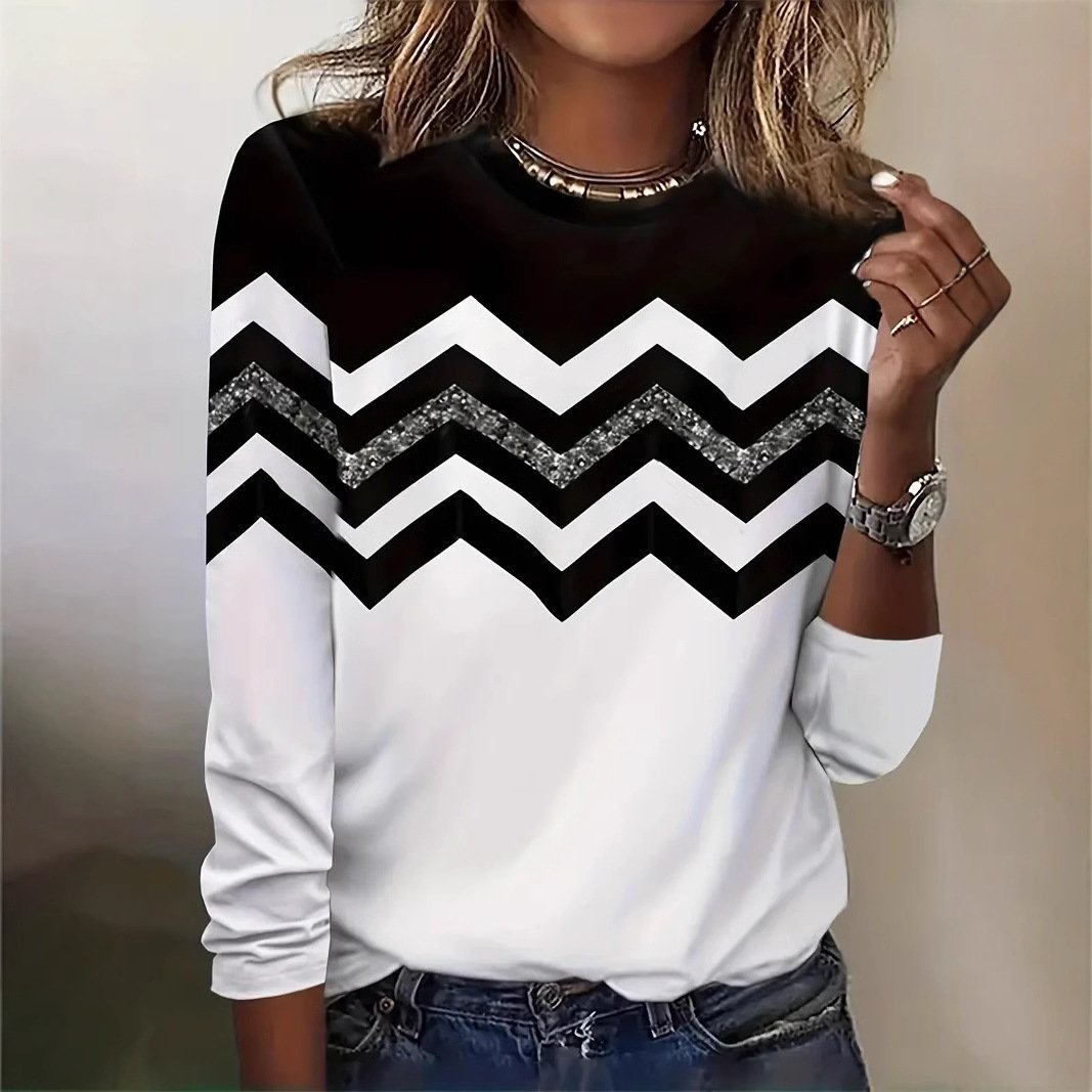 T-shirts Géométrique Décontracté Printemps / Automne Quotidien Ample Jersey Manches Longues Régulier Régulier pour Femmes