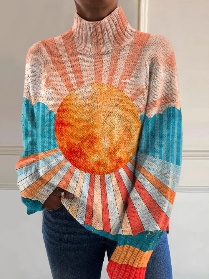 Sweat-shirts Décontracté Abstrait Printemps / Automne Polyester Micro-élasticité Quotidien Ample Manches Longues Col Roulé pour Femmes