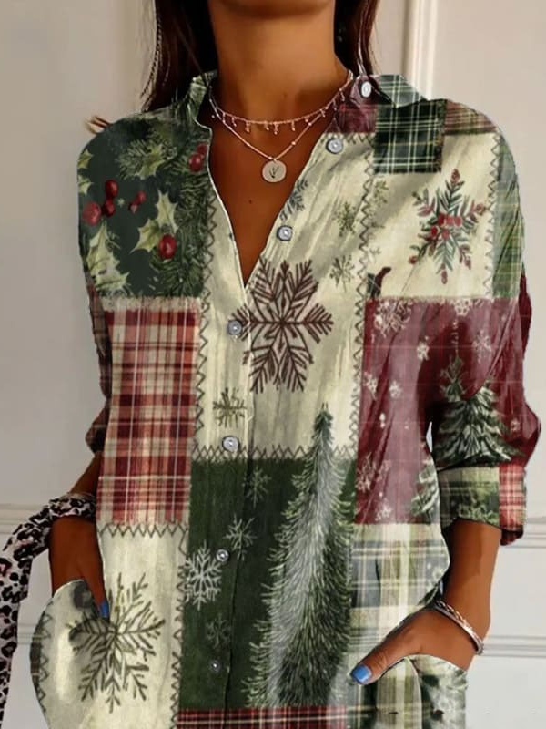 Chemises Femmes Décontracté Printemps / Automne Noël Quotidien Ample Noël Manches Longues Régulier Droit
