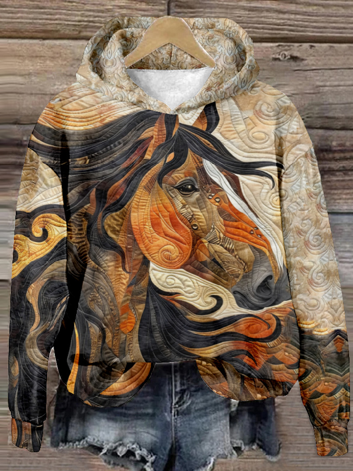 Sweat-shirts Femmes Décontracté Printemps / Automne cheval Polyester Sweat-shirt à Capuche Micro-élasticité Manches Longues Régulier Régulier