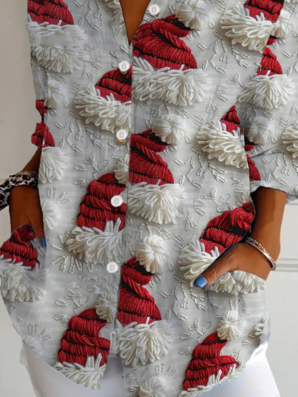 Chemises Décontracté Printemps / Automne Noël Polyester Aucune élasticité Ample Noël Droit Col de Chemise pour Femmes