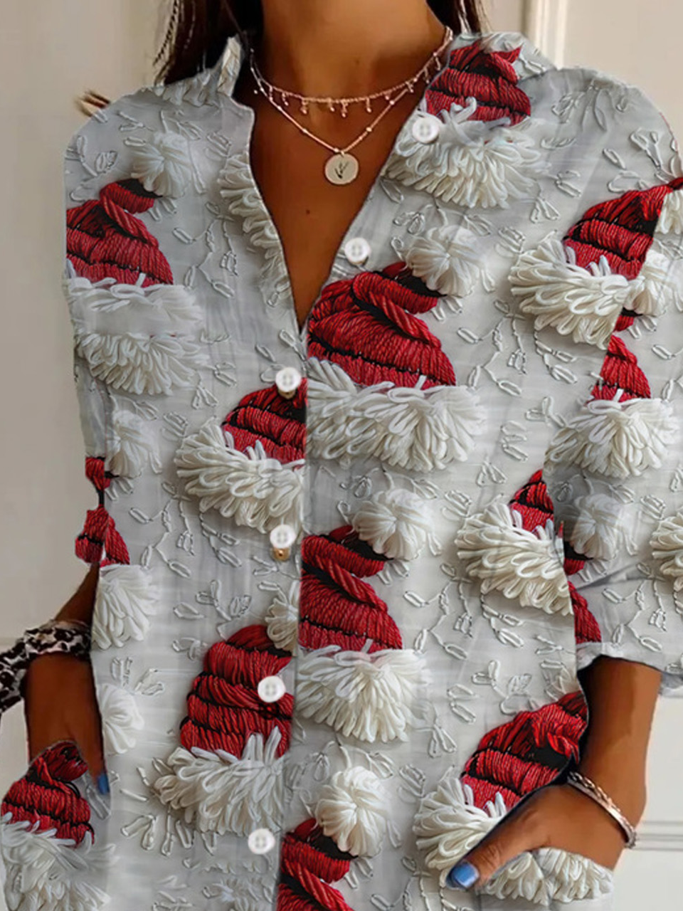 Chemises Décontracté Printemps / Automne Noël Polyester Aucune élasticité Ample Noël Droit Col de Chemise pour Femmes