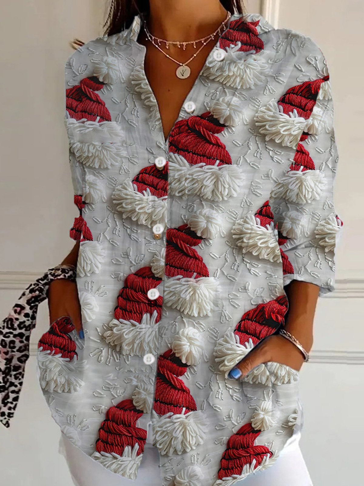 Chemises Décontracté Printemps / Automne Noël Polyester Aucune élasticité Ample Noël Droit Col de Chemise pour Femmes