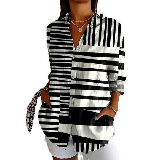 Chemises Décontracté Abstrait Printemps / Automne Polyester Aucune élasticité Ample Droit Régulier Col de Chemise pour Femmes