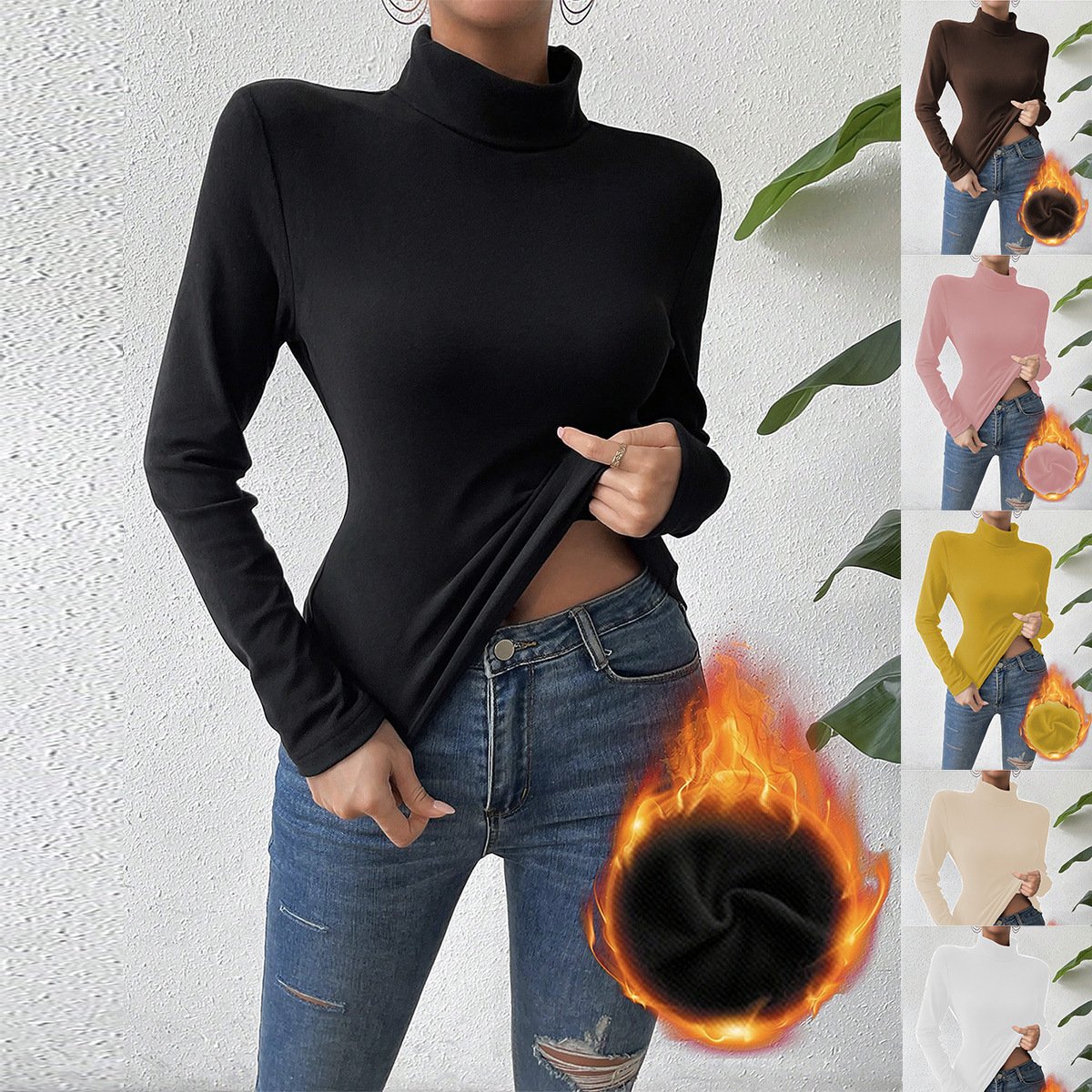 T-shirts Décontracté Plain Printemps / Automne Tricoté Coupe Régulière chaleur Régulier Élasticité moyenne Faux Col pour Femmes