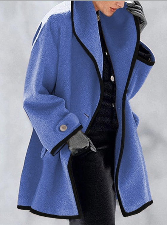 Manteaux Femmes Rétro Bloc de Couleur Hiver Naturel Aucune élasticité Quotidien Ample Mi-long Poche Couture