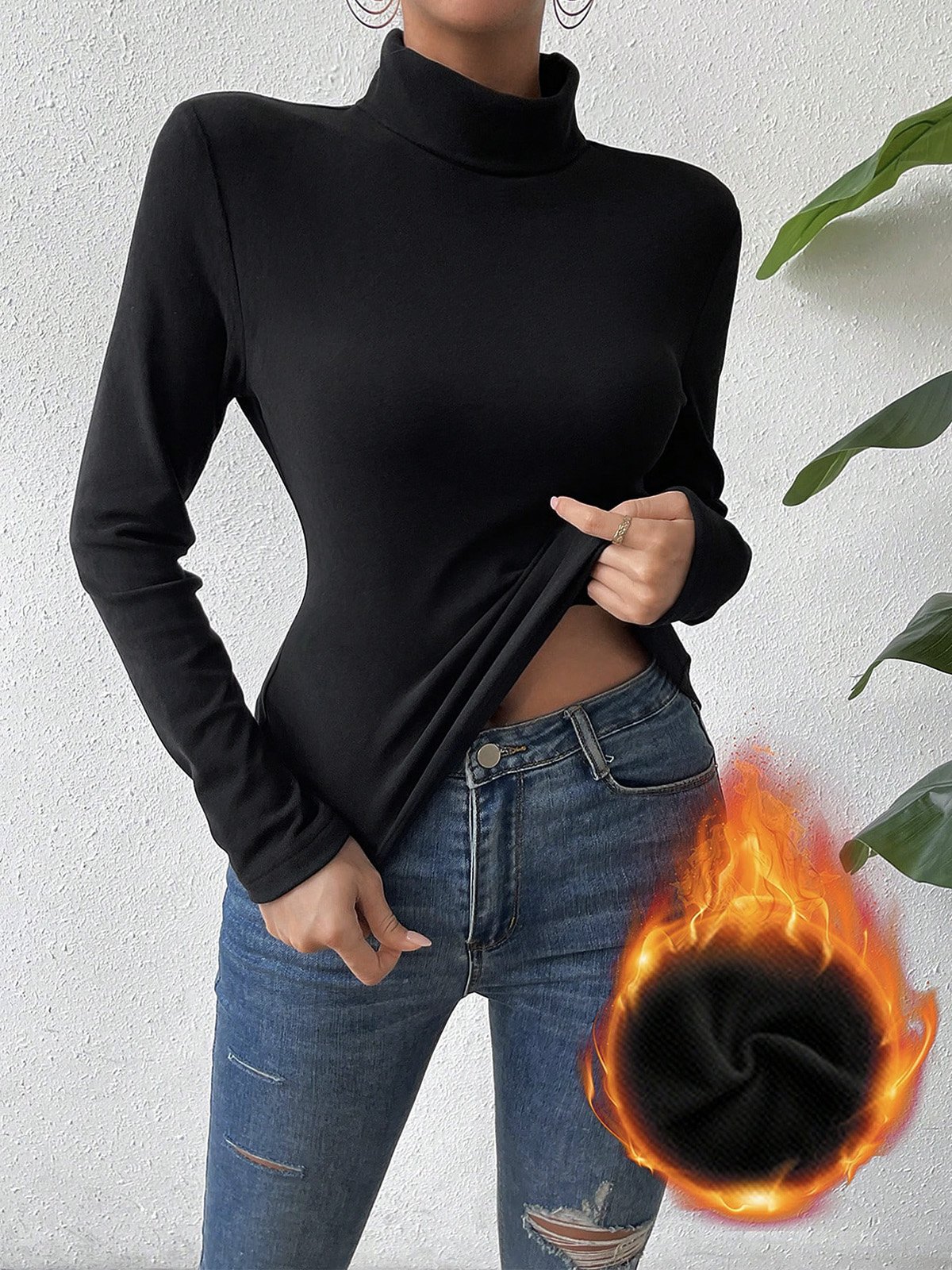 T-shirts Décontracté Plain Printemps / Automne Tricoté Coupe Régulière chaleur Régulier Élasticité moyenne Faux Col pour Femmes