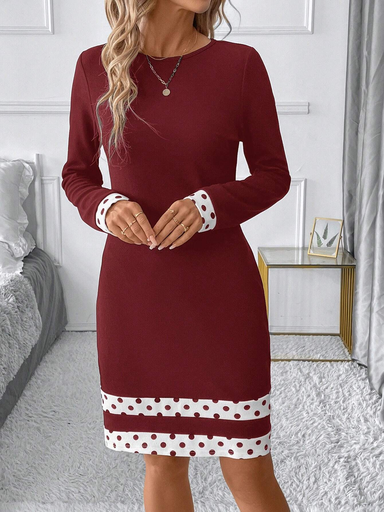 Robes Rétro Printemps / Automne Multicolore Bloc Naturel Fête Coupe Régulière Col Rond Régulier Jupe hanche pour Femmes