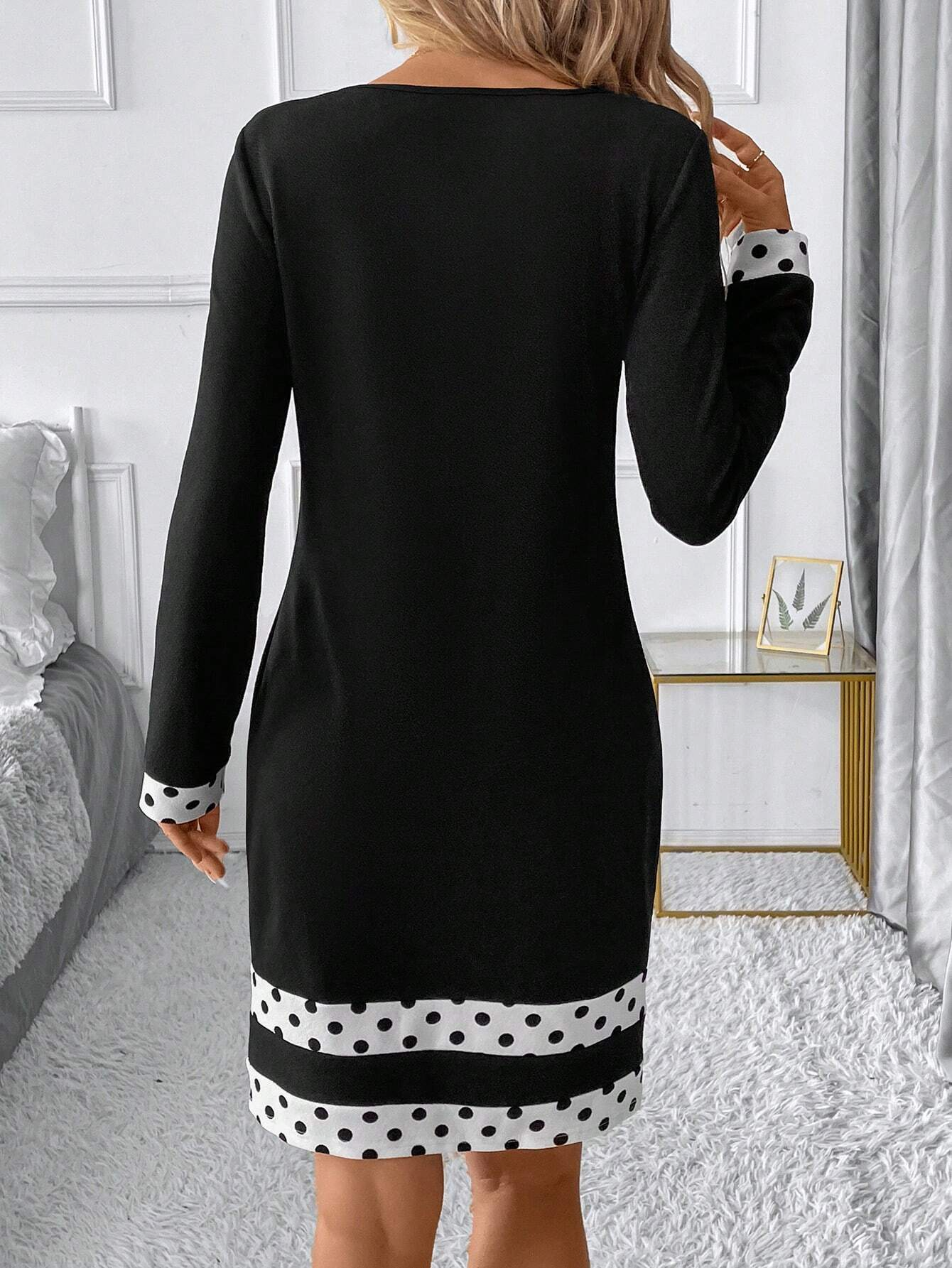 Robes Rétro Printemps / Automne Multicolore Bloc Naturel Fête Coupe Régulière Col Rond Régulier Jupe hanche pour Femmes