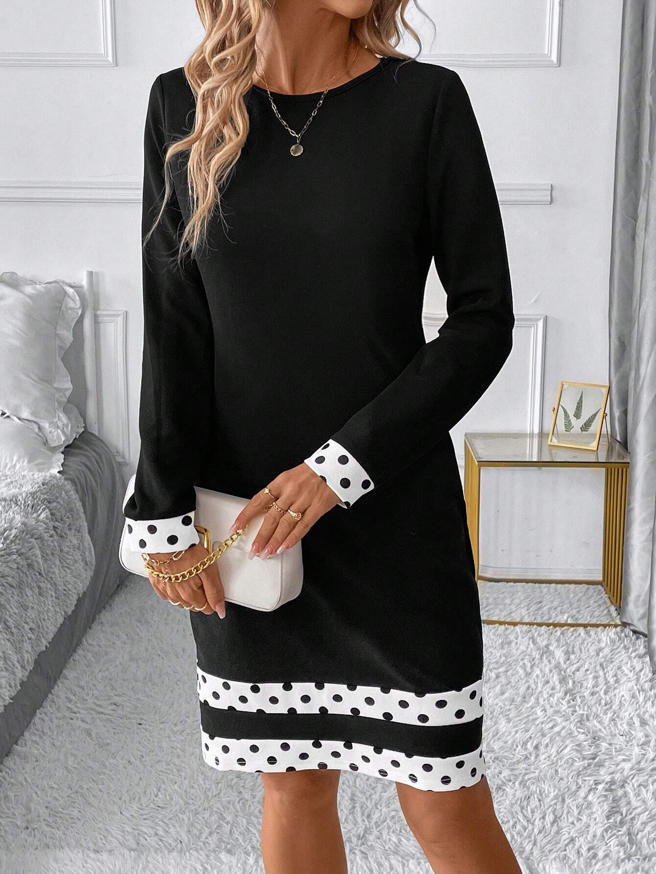 Robes Rétro Printemps / Automne Multicolore Bloc Naturel Fête Coupe Régulière Col Rond Régulier Jupe hanche pour Femmes