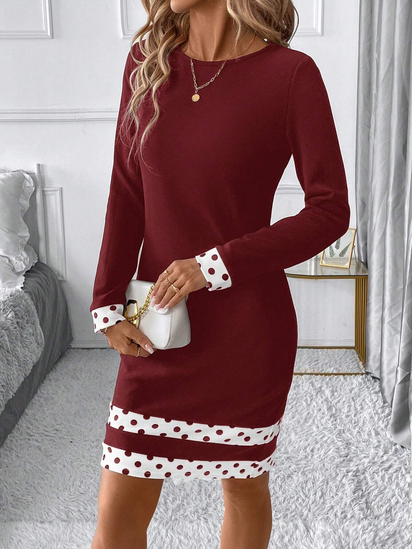Robes Rétro Printemps / Automne Multicolore Bloc Naturel Fête Coupe Régulière Col Rond Régulier Jupe hanche pour Femmes
