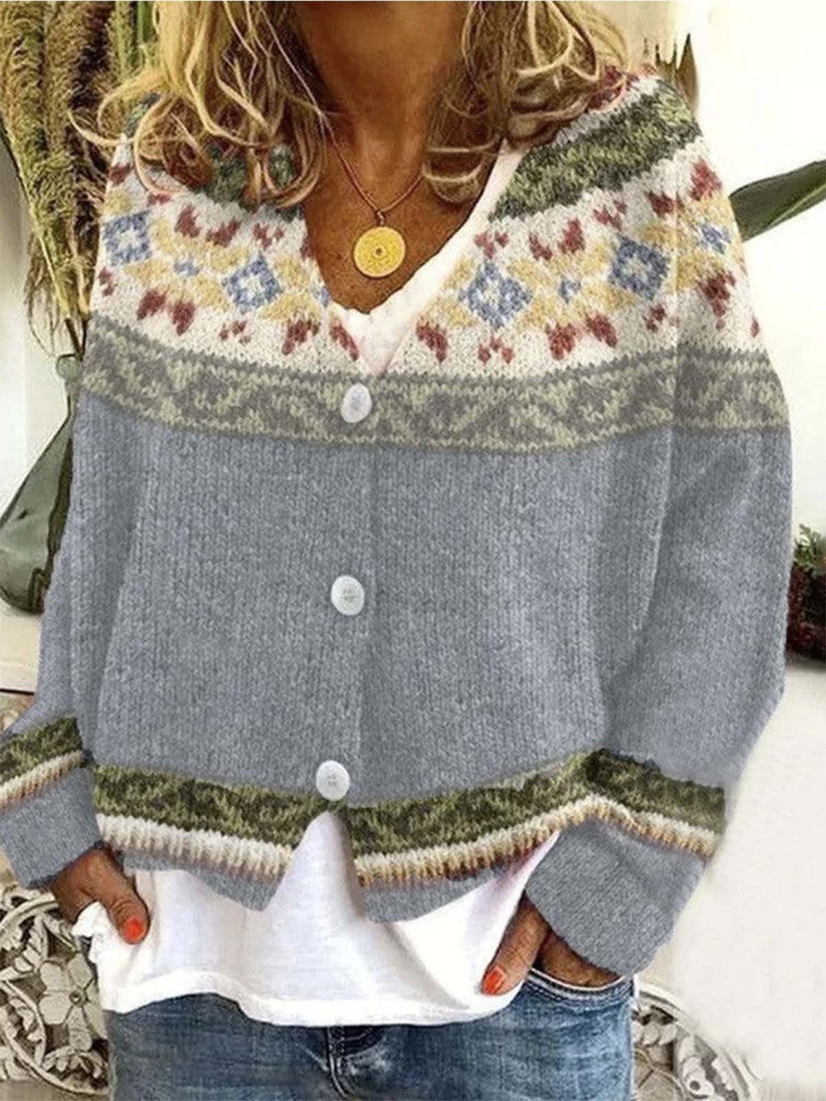Cardigans Décontracté Ethnique Hiver Quotidien Manches Longues Régulier Épaissi Droit Élasticité moyenne pour Femmes