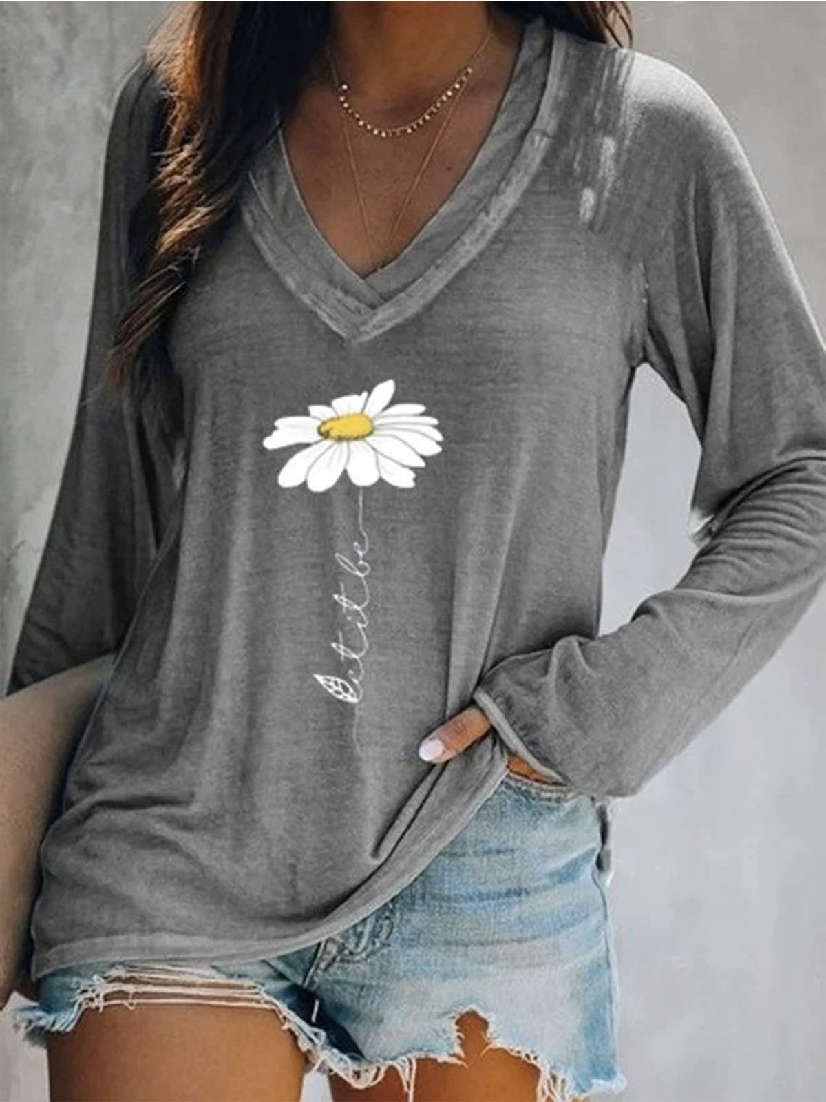 T-shirts Femmes Bloc de Couleur Décontracté Printemps / Automne Polyester Manches Longues Régulier Droit Régulier Dentelle
