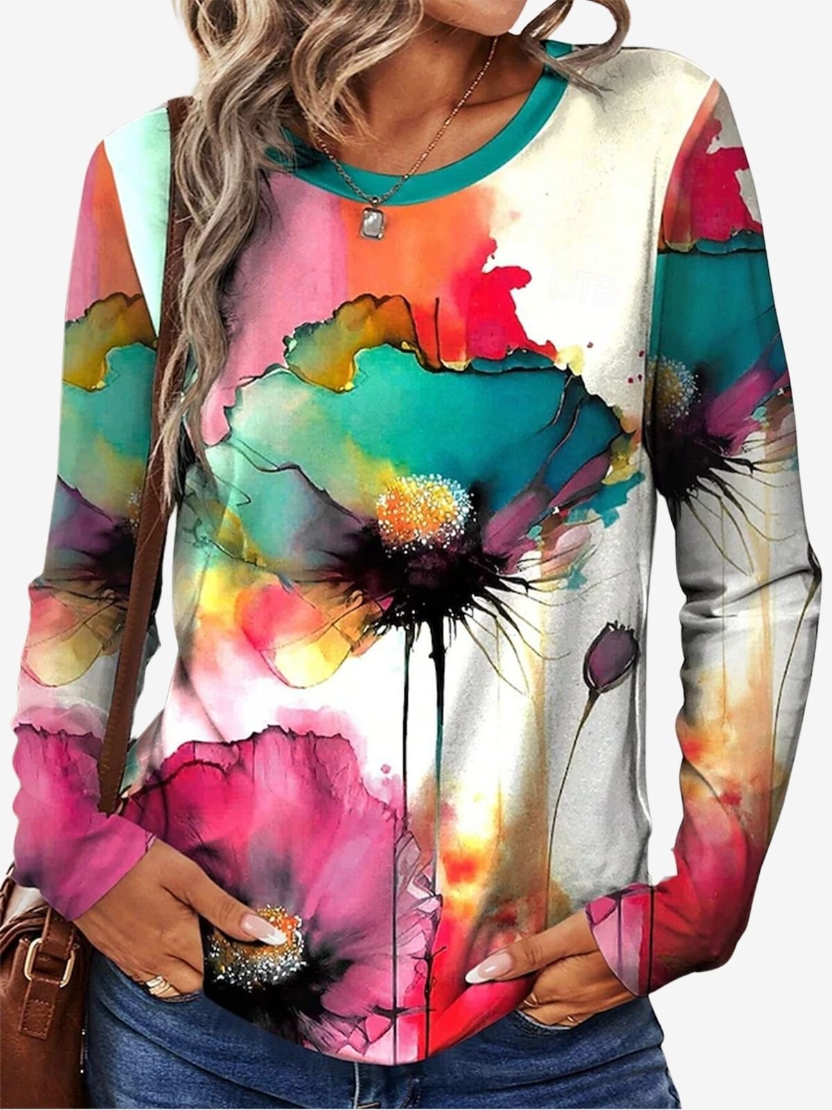 T-shirts Femmes Décontracté Floral Printemps / Automne Aucune élasticité Jersey Régulier Droit Régulier Non