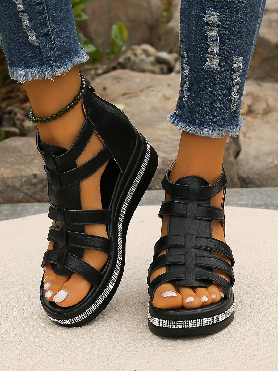 Mocassins Sexy Plain Toutes Les Saisons Forage à chaud Zip Talon de Bloc PU PU Caoutchouc pour Femmes