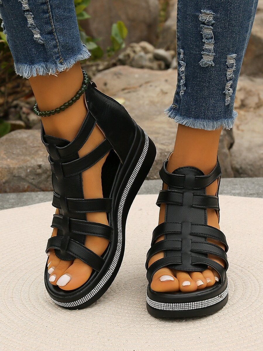Mocassins Sexy Plain Toutes Les Saisons Forage à chaud Zip Talon de Bloc PU PU Caoutchouc pour Femmes