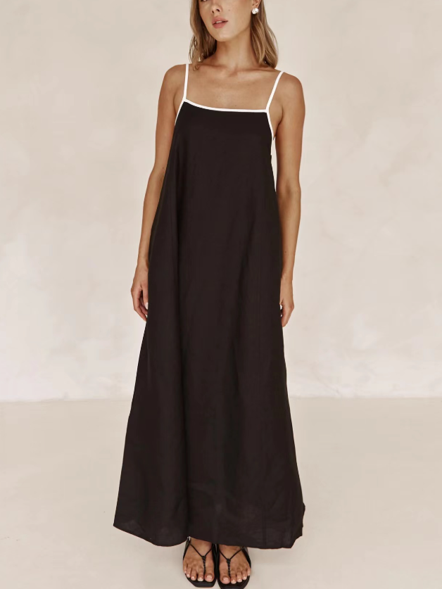 Robes Femmes Plain Urbain Été Col Carré Joint Fendu Micro-élasticité Ample Coton Et Lin Top Débardeur
